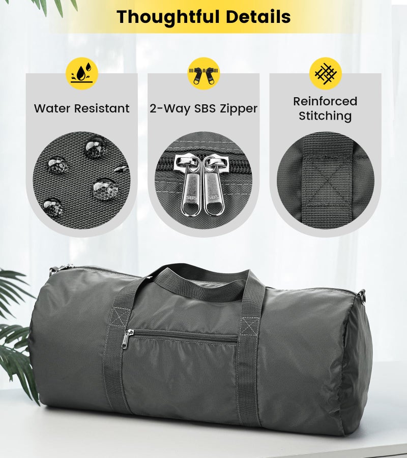 Vorspack Small Duffel Bag 20 Inches Foldable Gym Bag for Men Women Duffle Bag Lightweight with Inner Pocket for Travel Sports - Grey - Image 4